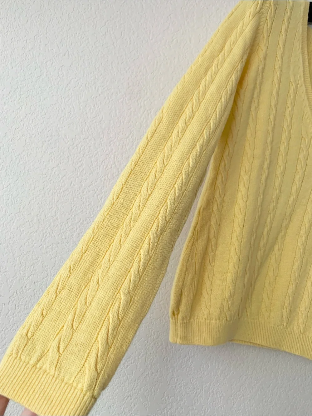 Linen Yellow Cable V-Neck Sweater